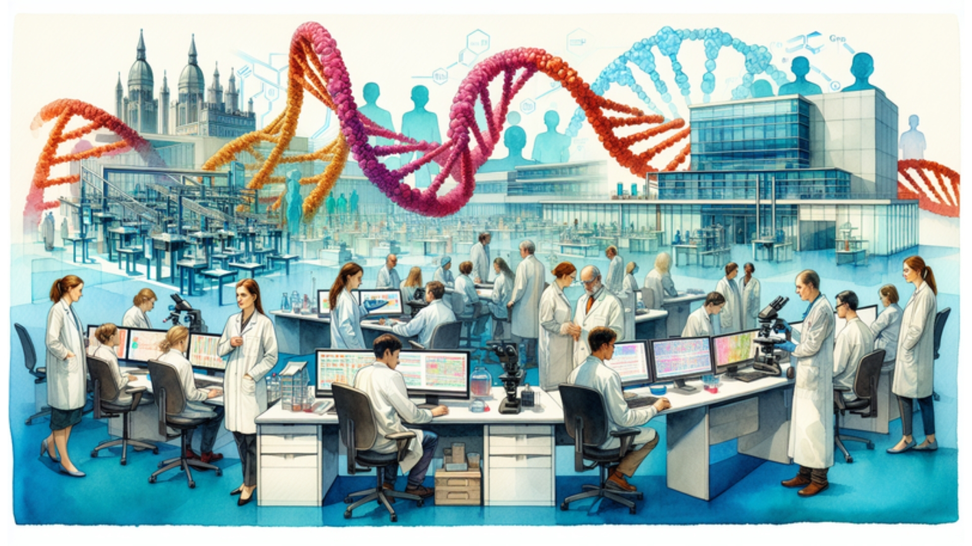 Wissenschaftler im genetischen Labor des Universitätsklinikums Schleswig-Holstein arbeiten an DNA-Proben, illustrieren die Spitzenforschung in Kiel und Lübeck.